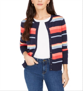 Charter Club Women's Striped Cardigan Blue Size 2XL