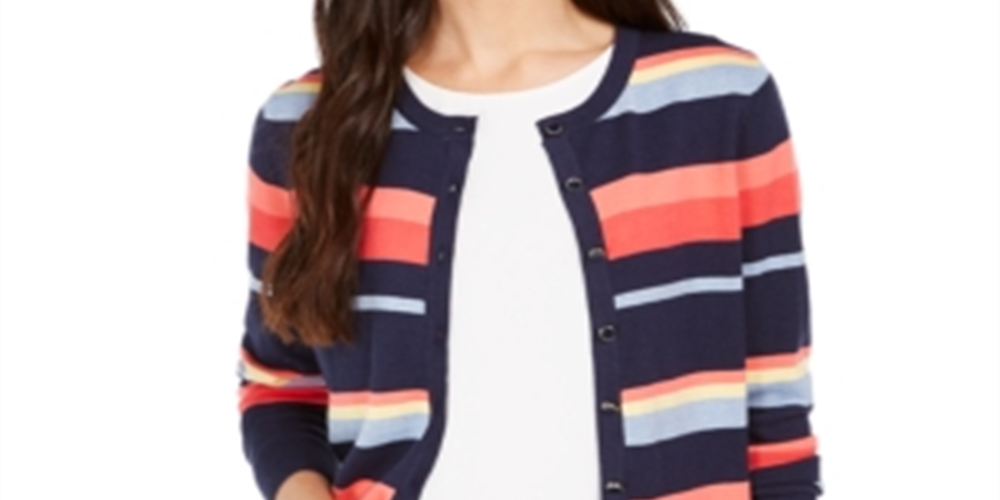 Charter Club Women's Striped Cardigan Blue Size 2XL