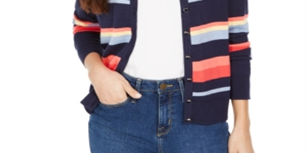 Charter Club Women's Striped Cardigan Blue Size 2XL