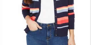 Charter Club Women's Striped Cardigan Blue Size 2XL