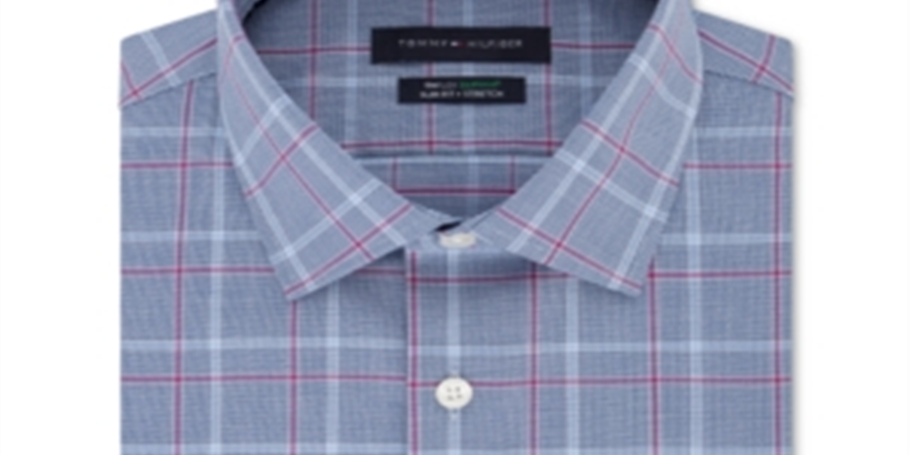 Tommy Hilfiger Men's Slim-Fit Performance Stretch Check Dress Shirt Blue Size 16X32-33