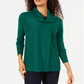 JM Collection Women's  Faux-Wrap Cowl-Neck Sweater Green Size M