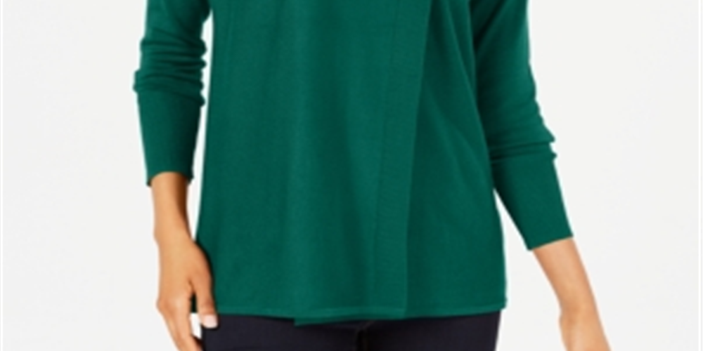 JM Collection Women's  Faux-Wrap Cowl-Neck Sweater Green Size M
