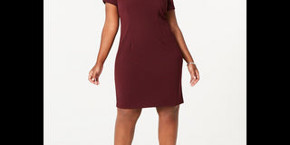 Connected Women's Plus Crisscross Sheath Dress Burgandy Size -16 W