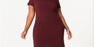 Connected Women's Plus Crisscross Sheath Dress Burgandy Size -16 W