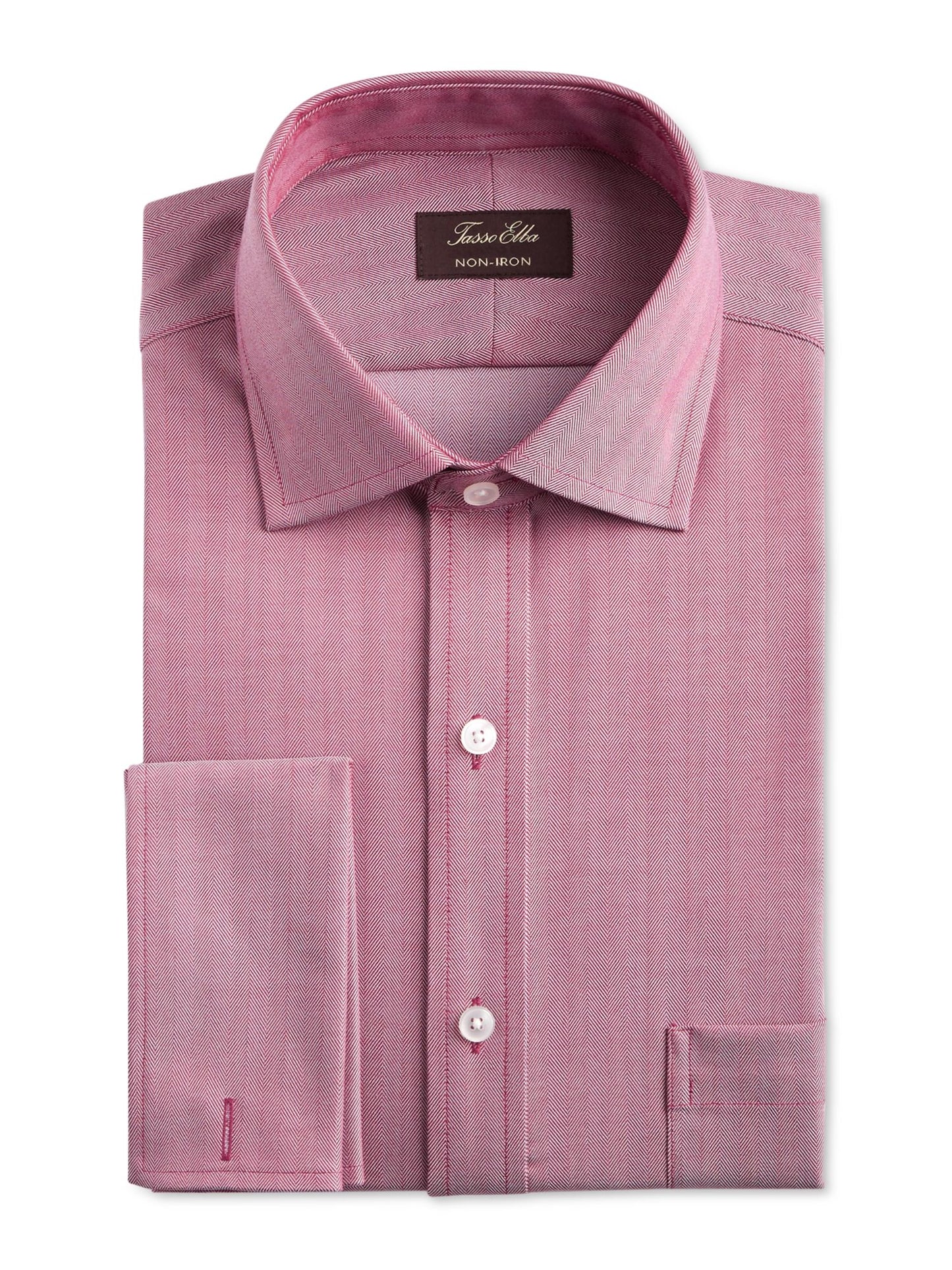 Tasso Elba Men's Herringbone Collared Work Dress Shirt Red Size 17X34-35