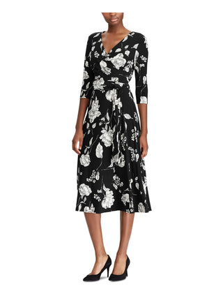 Ralph Lauren Women's  Belted Floral 3/4 Sleeve V Neck Below the Knee Wrap Dress Dress Size 0P