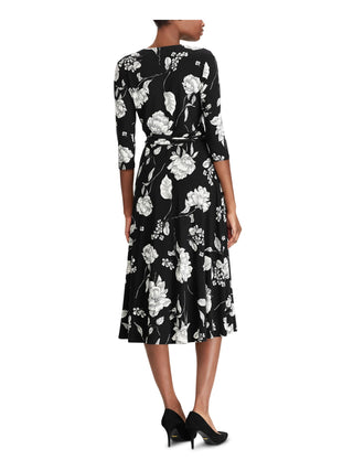 Ralph Lauren Women's  Belted Floral 3/4 Sleeve V Neck Below the Knee Wrap Dress Dress Size 0P
