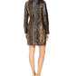 Vince Camuto Women's Sequined Striped Long Sleeve Jewel Neck Short Sheath Cocktail Dress Yellow Size 10