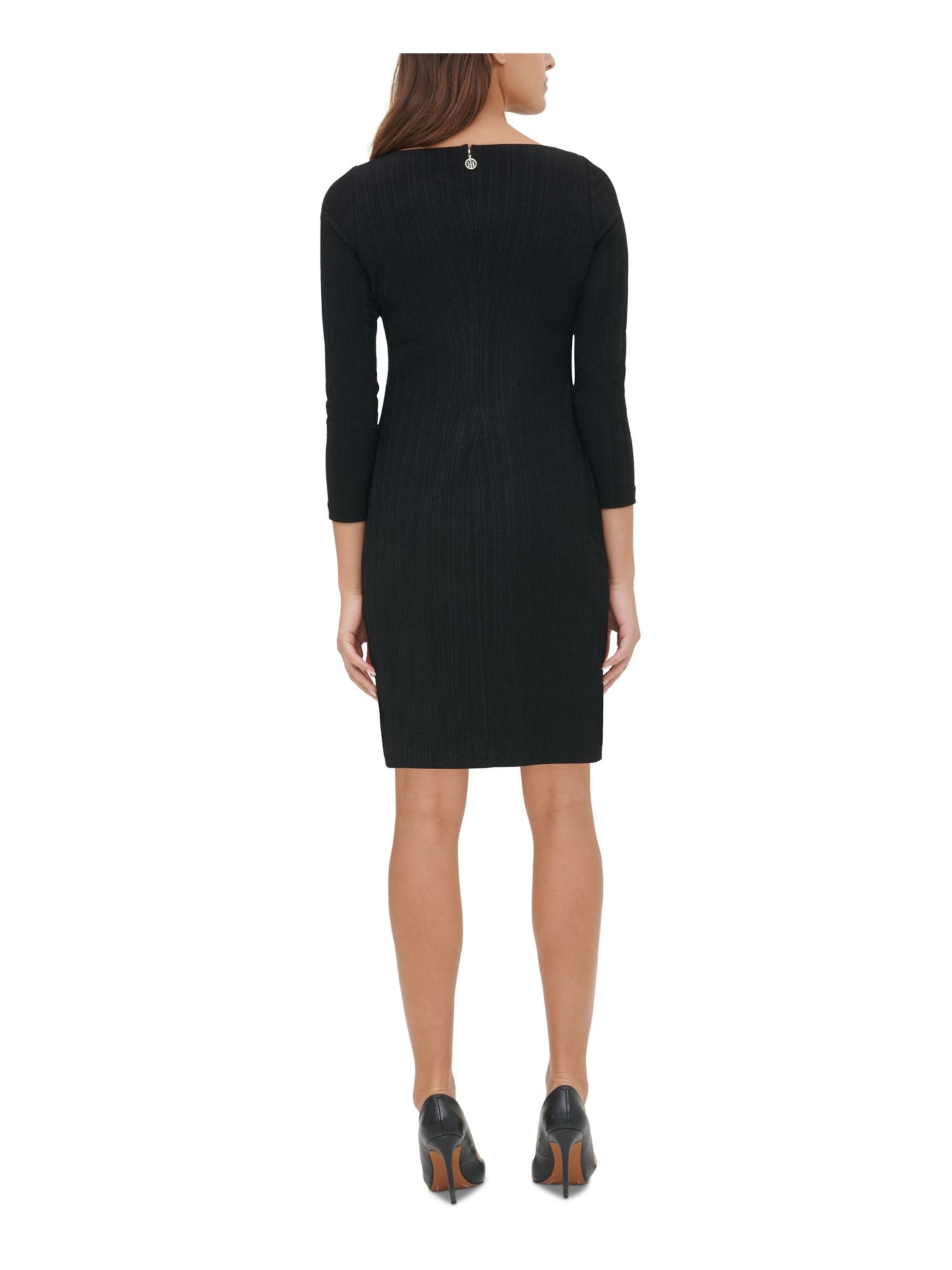 TOMMY HILFIGER Women's 3/4 Sleeve Knee Length Sheath Dress Black Size 8