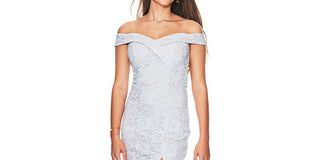 Sequin Hearts Women's Embellished Lace Floral Off Shoulder Short Cocktail Sheath Dress Silver Size 11