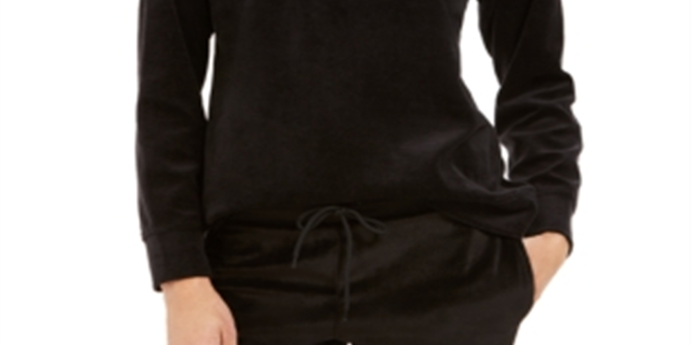 Karen Scott Women's Petite Velour Sweatshirt   Black Size Petite S