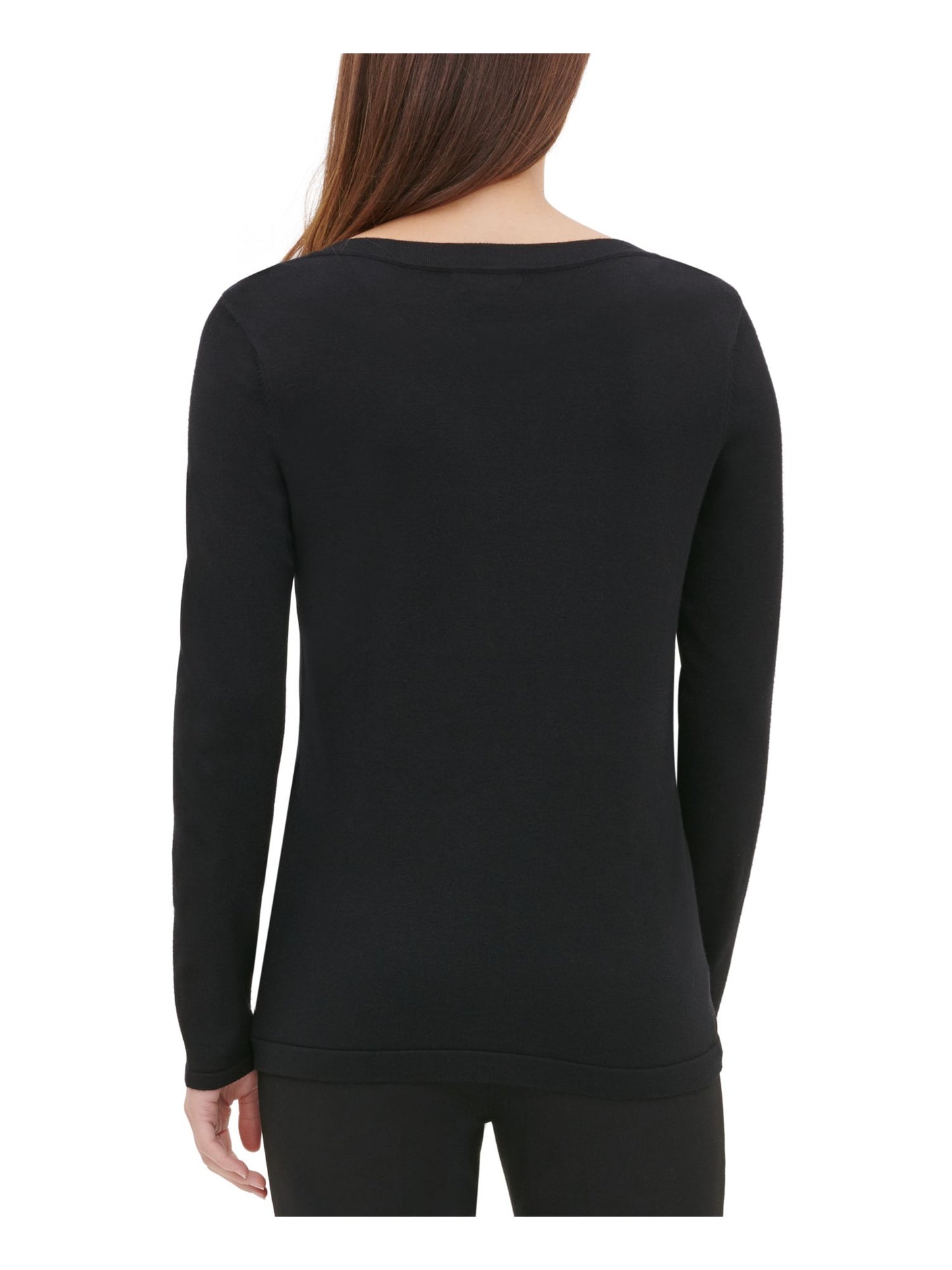 Calvin Klein Women's Eyelet Long Sleeve Jewel Neck Top Black Size X-Small
