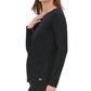 Calvin Klein Women's Eyelet Long Sleeve Jewel Neck Top Black Size X-Small