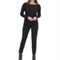 Calvin Klein Women's Eyelet Long Sleeve Jewel Neck Top Black Size X-Small