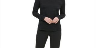 Calvin Klein Women's Eyelet Long Sleeve Jewel Neck Top Black Size X-Small