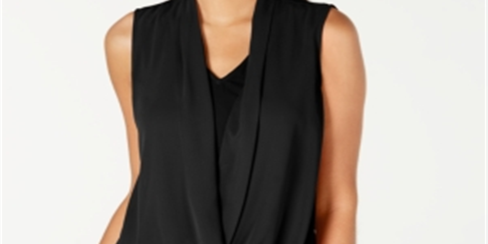Alfani Women's Sleeveless Draped Front Top Black Petite Large