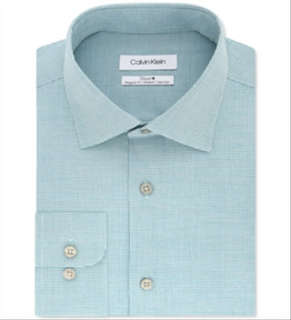 Calvin Klein Men's Classic Regular Fit Non Iron Performance Stretch Check Dress Shirt Green Size 15X32X33