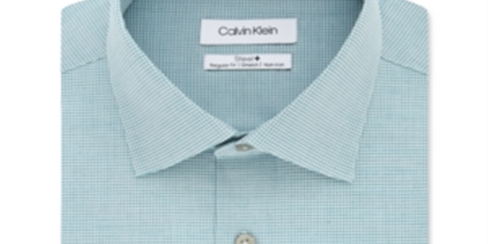 Calvin Klein Men's Classic Regular Fit Non Iron Performance Stretch Check Dress Shirt Green Size 15X32X33