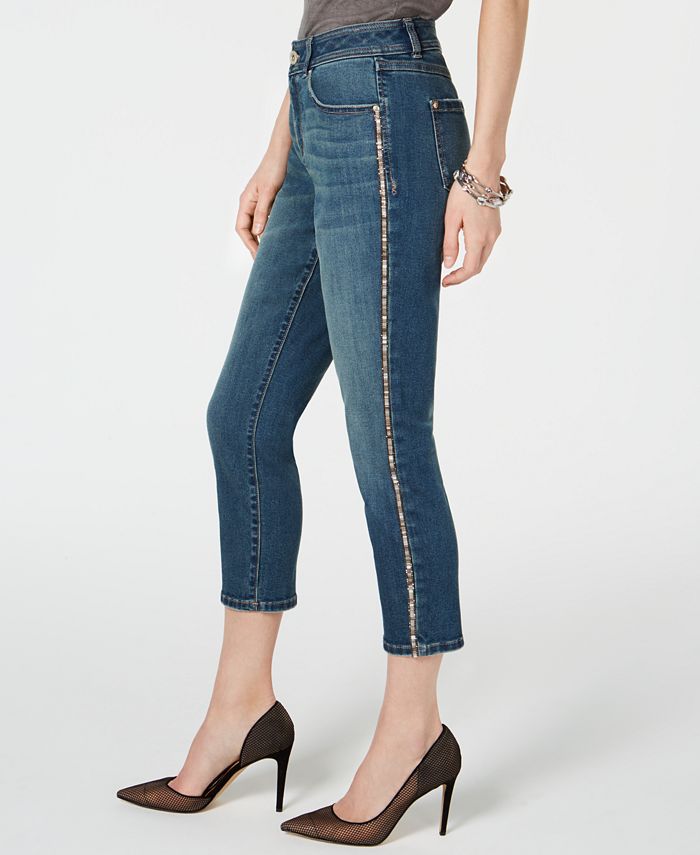 INC International Concepts Women's Sparkle Seam Cropped Curvy Fit Jeans Blue Size 6