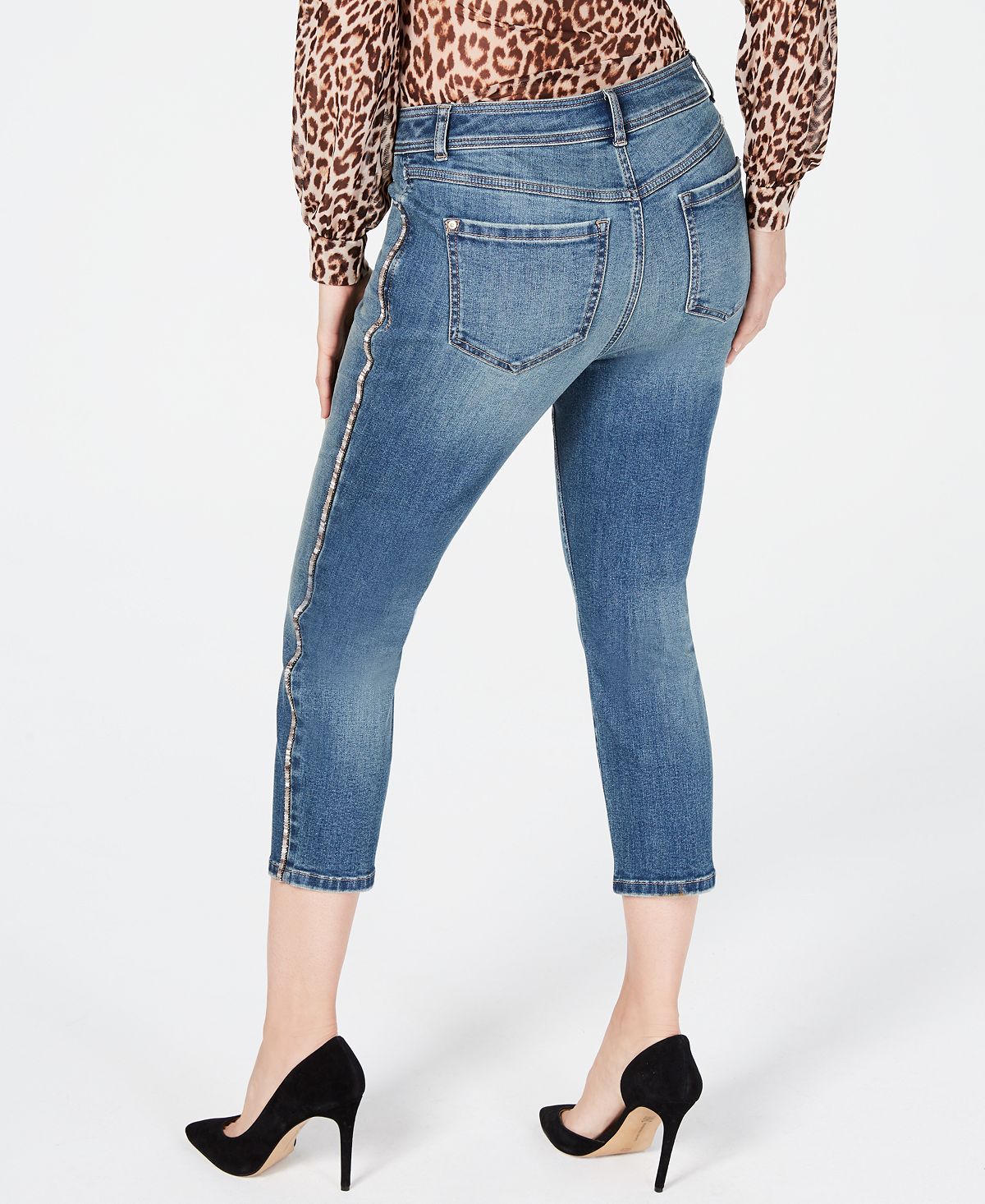 INC International Concepts Women's Sparkle Seam Cropped Curvy Fit Jeans Blue Size 6