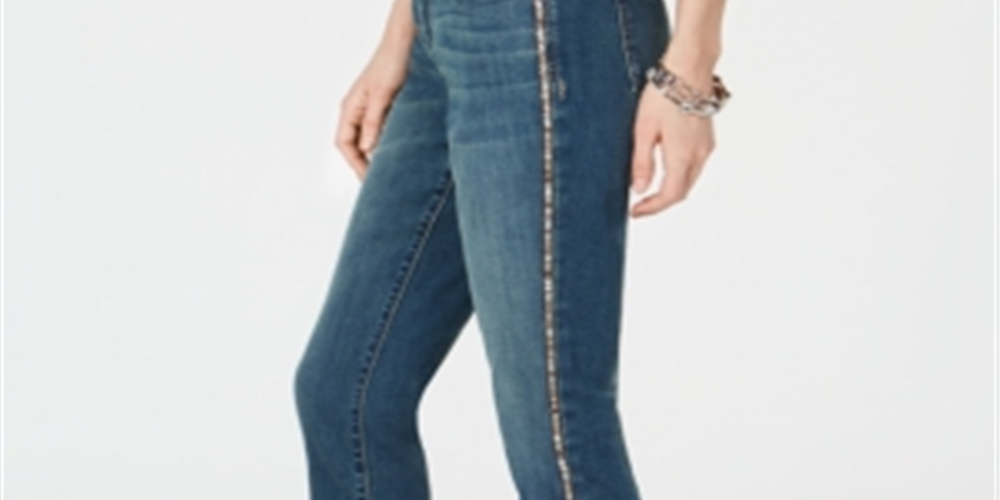 INC International Concepts Women's Sparkle Seam Cropped Curvy Fit Jeans Blue Size 6