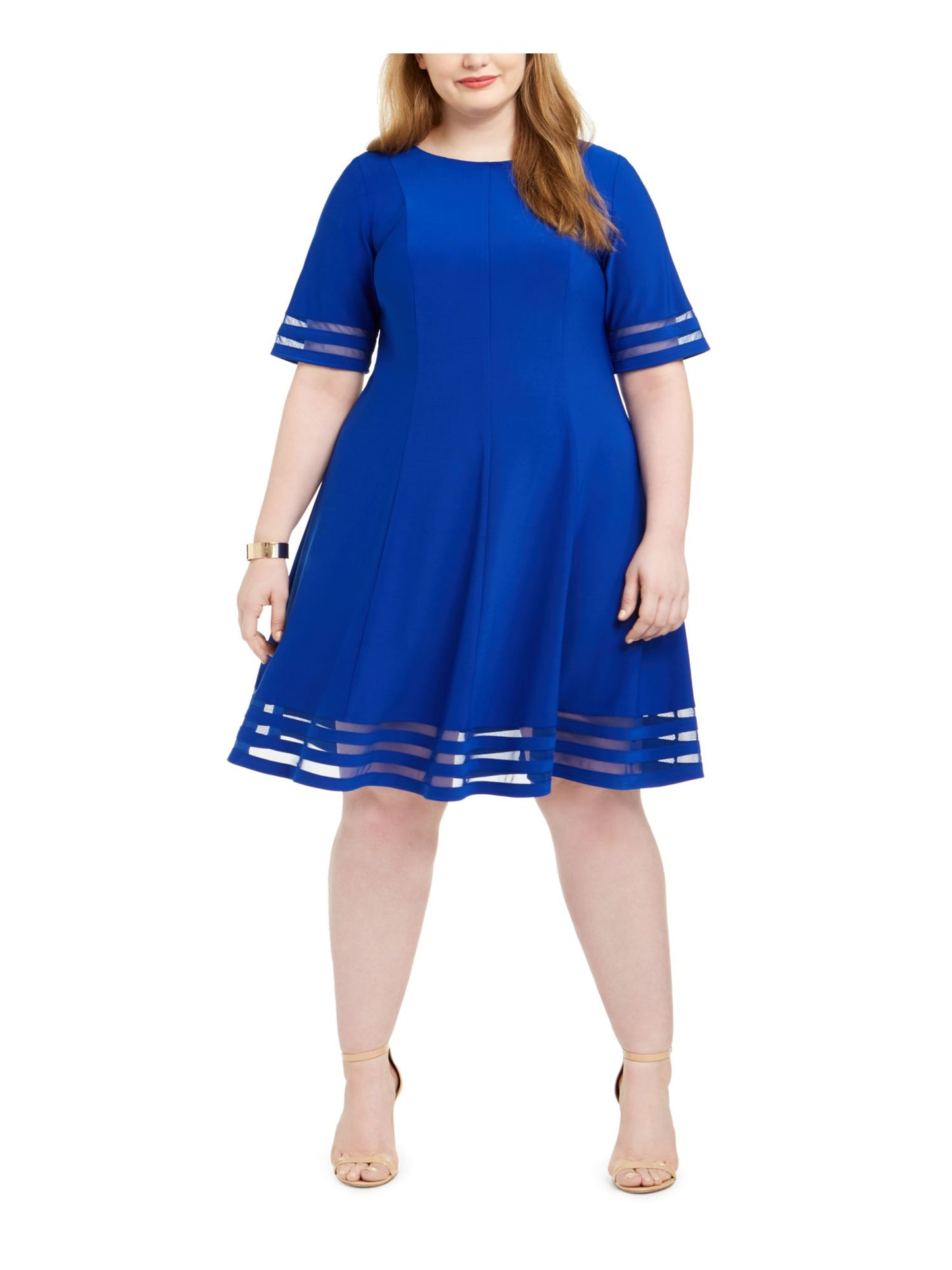 Jessica Howard Women's Plus Illusion-Detail Fit & Flare Dress Blue Size 18W