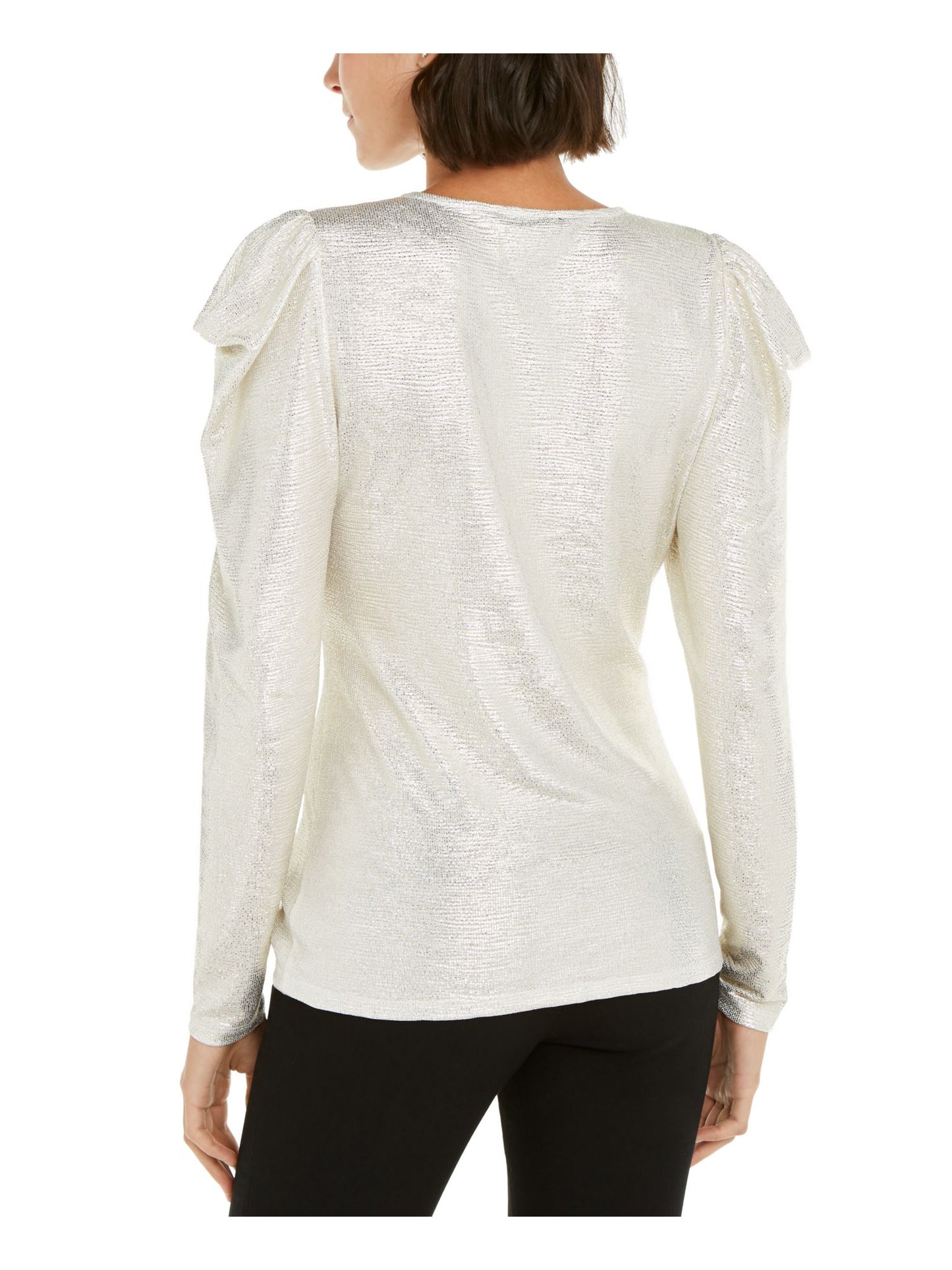 INC Women's Puff Sleeve Shine Party Top Gold Size  L