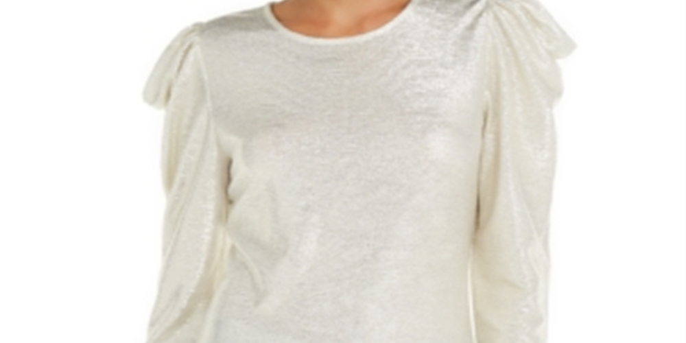 INC Women's Puff Sleeve Shine Party Top Gold Size  L