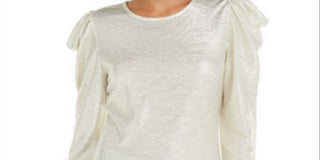 INC Women's Puff Sleeve Shine Party Top Gold Size  L