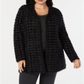 Alfani Women's Eyelash Yarn Cardigan Sweater Black Size 2X