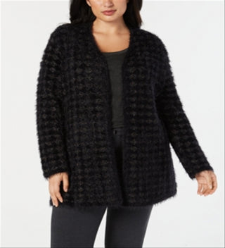 Alfani Women's Eyelash Yarn Cardigan Sweater Black Size 2X