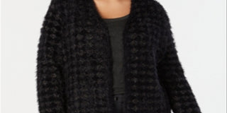 Alfani Women's Eyelash Yarn Cardigan Sweater Black Size 2X