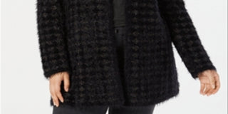 Alfani Women's Eyelash Yarn Cardigan Sweater Black Size 2X