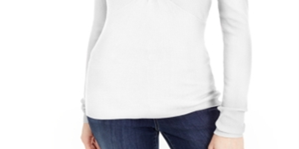 INC International Concepts Women's Ribbed Twist Front Sweater Top White Size Small