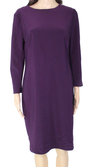 Lauren Ralph Lauren Women's Petite Snapped-Shoulder Jersey Dress Raisin Purple Size 12 P