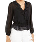 Bar III Women's Swiss Dot Sheer Surplice Top Black Size Small