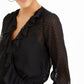 Bar III Women's Swiss Dot Sheer Surplice Top Black Size Small
