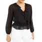 Bar III Women's Swiss Dot Sheer Surplice Top Black Size Small