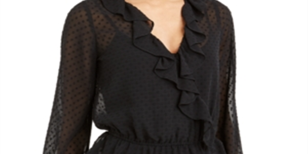 Bar III Women's Swiss Dot Sheer Surplice Top Black Size Small
