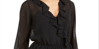 Bar III Women's Swiss Dot Sheer Surplice Top Black Size Small