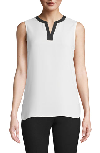 Anne Klein Women's Split Neck Sleeveless Top White Size Small