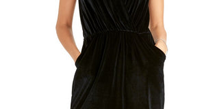 Rachel Roy Women's  Pocketed Sleeveless V Neck Short Sheath Cocktail Dress Black Size S