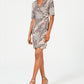 Connected Women's Elbow Sleeve Printed Surplice Neckline Above the Knee Faux Wrap Dress Black Size 6 Petite