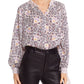 Rebecca Taylor Womens Purple Textured Floral Long Sleeve Mandarin Collar Wear to Work Blouse 10
