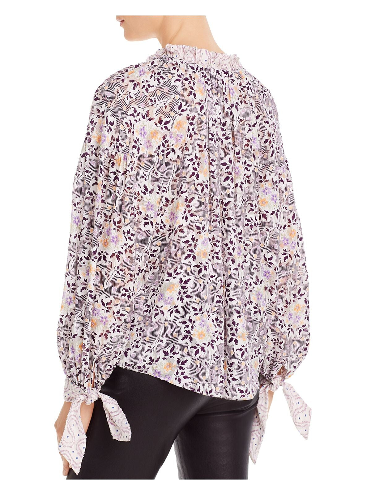 Rebecca Taylor Womens Purple Textured Floral Long Sleeve Mandarin Collar Wear to Work Blouse 10