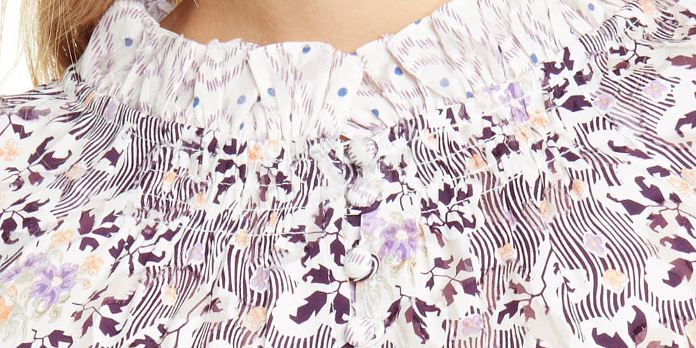 Rebecca Taylor Womens Purple Textured Floral Long Sleeve Mandarin Collar Wear to Work Blouse 10