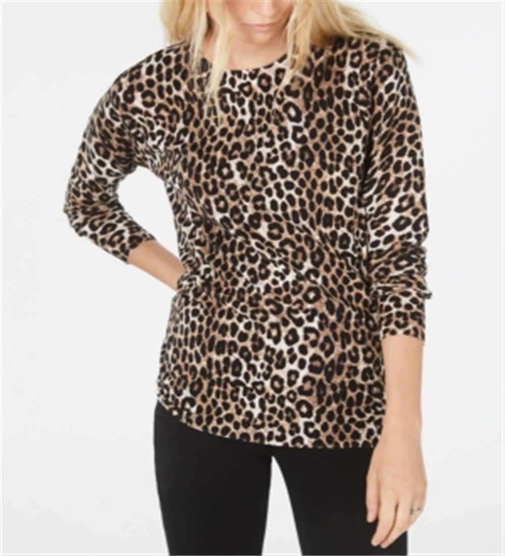 Michael Kors Women's Leopard Print Sweater Brown Size Petite S