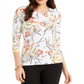 JM Collection Women's Floral Print Scoop Neck Jacquard Top White Size Small
