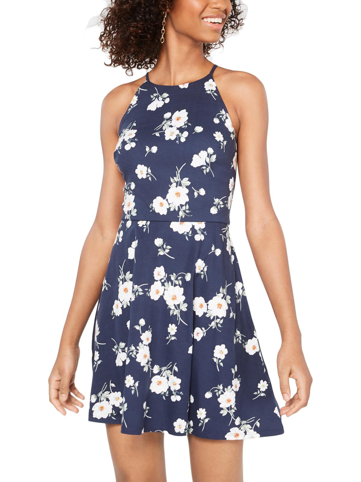 BCX Women's Juniors Sleeveless Halter Mini Dress Navy Floral Size Small